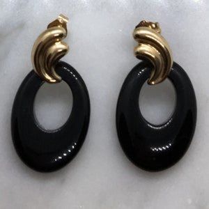 14k gold vintage black onyx modernist earrings